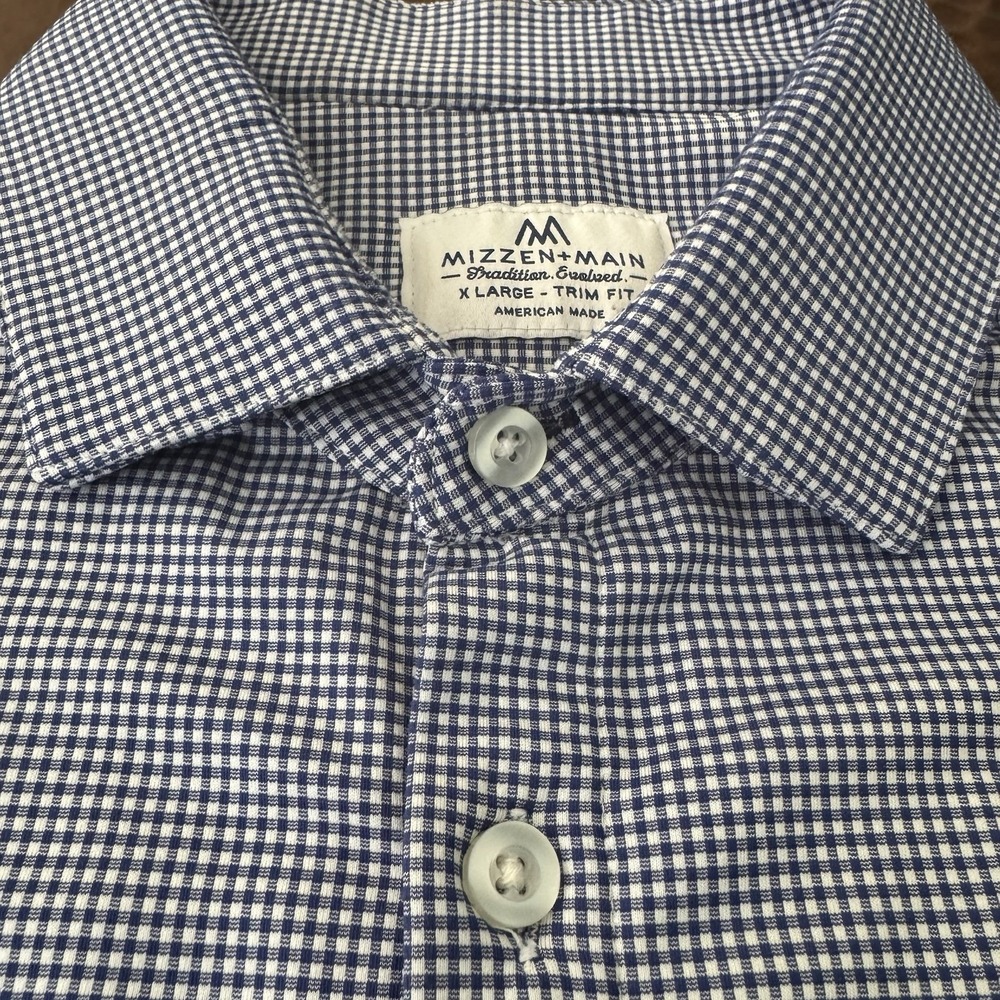 Mizzen+Main Trim Fit American Shirt Men XL Blue White Micro Check Stretch - Picture 8 of 12
